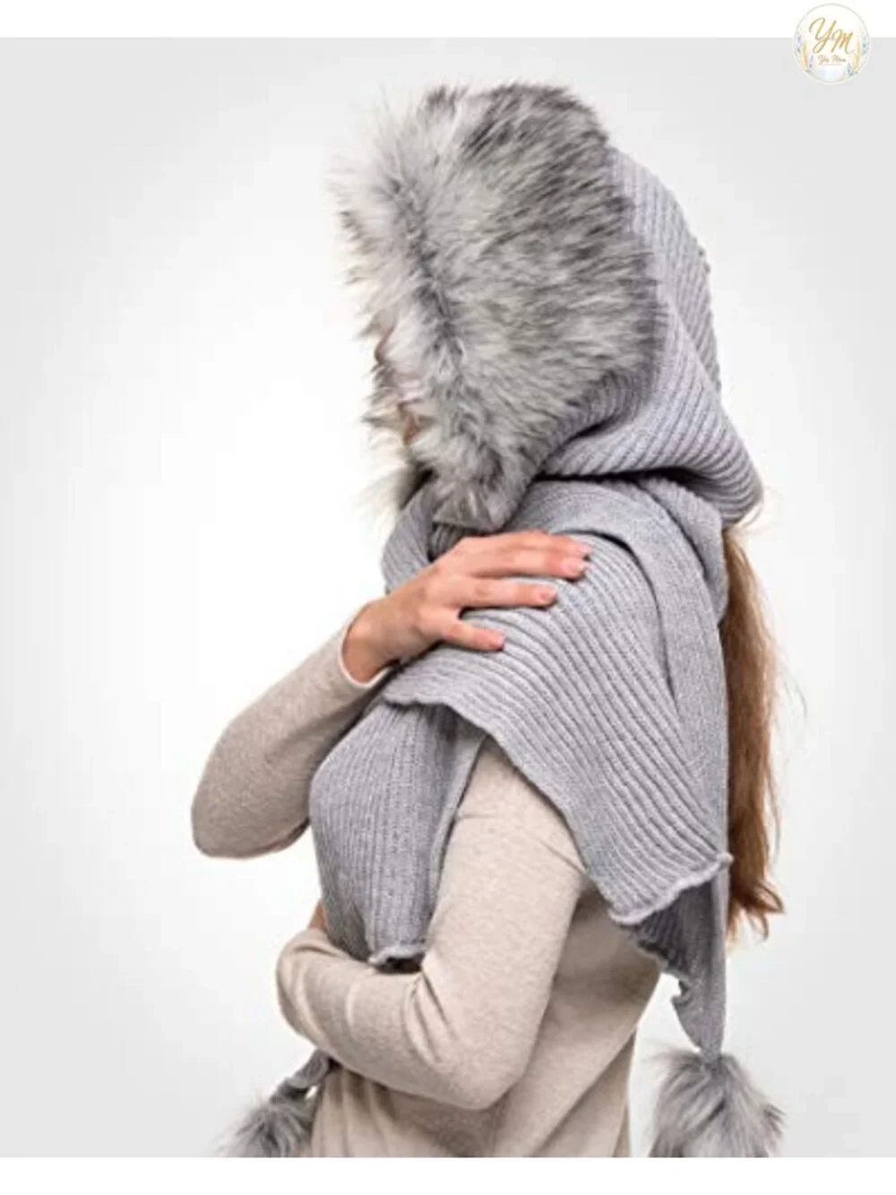 Faux Fur Hooded Scarf Cowl Neck Scoodie Winter Wrap